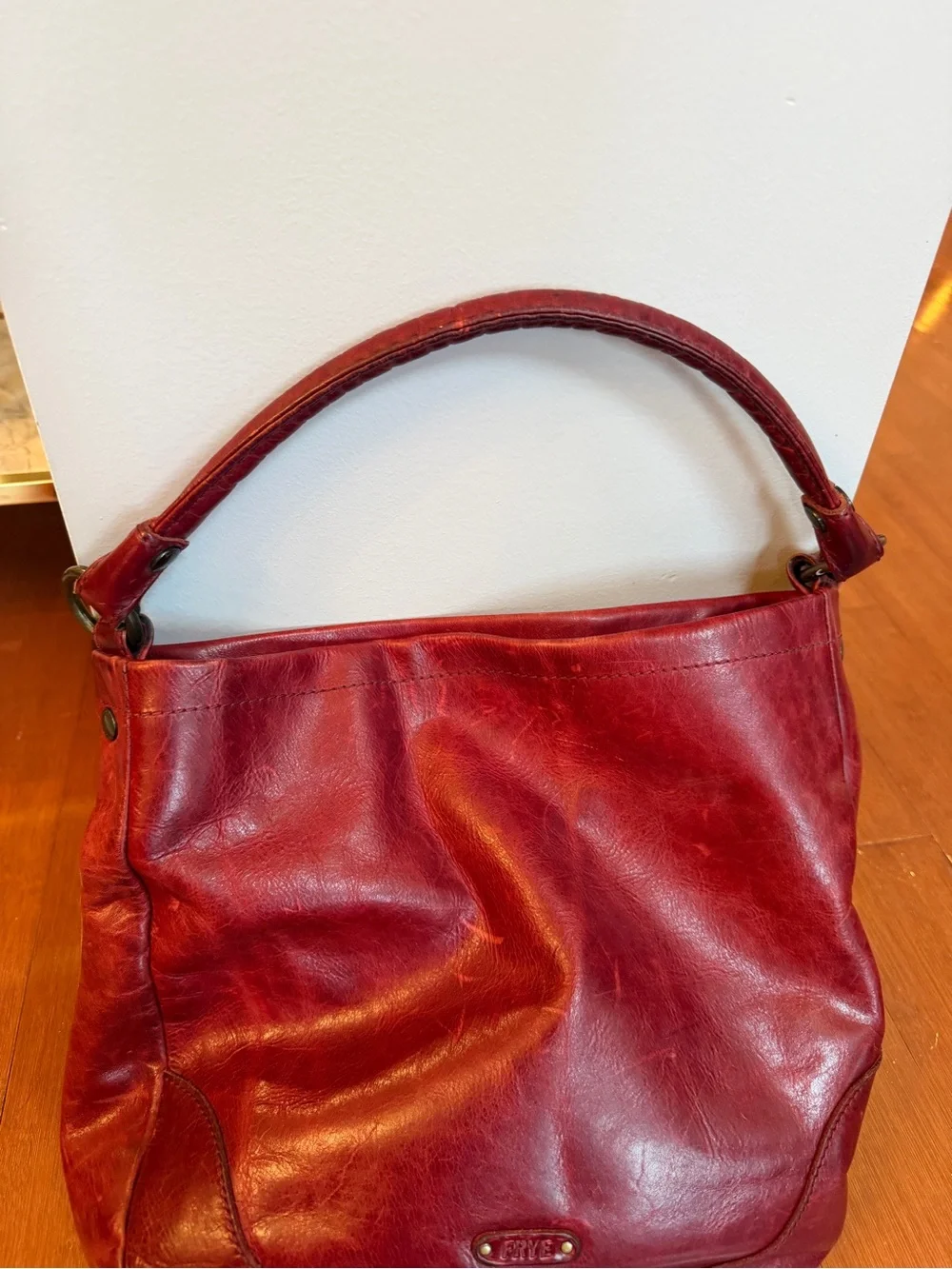 Frye Red Leather Shoulder Hobo with Matching Wallet
